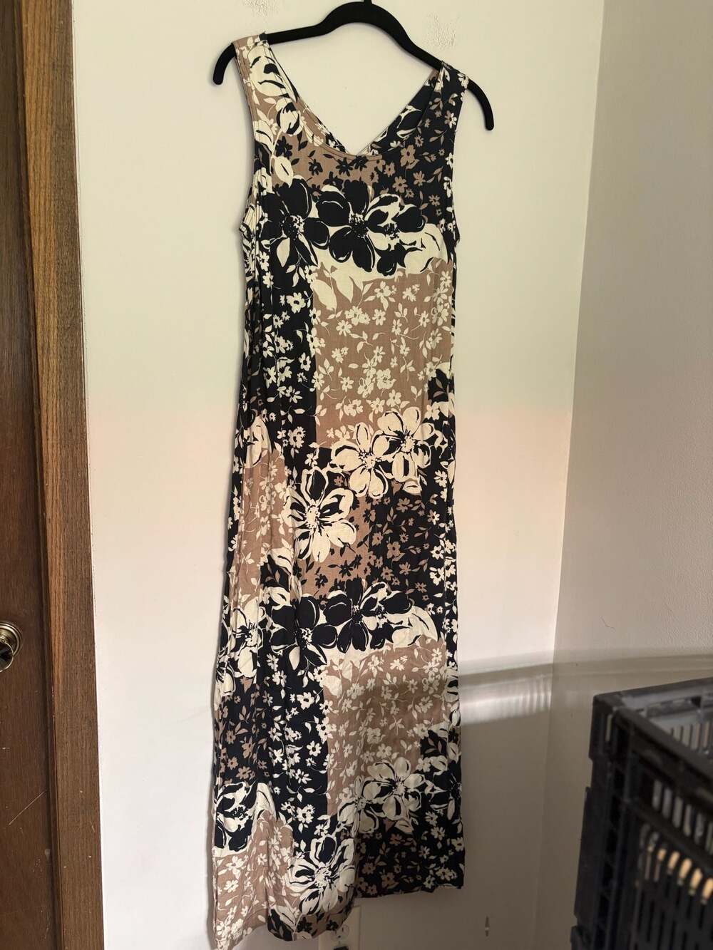 White Stag Women’s White Black Floral Print Sleeveless Maxi Dress Sz S